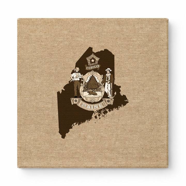 Maine State Map with Coat of Arms