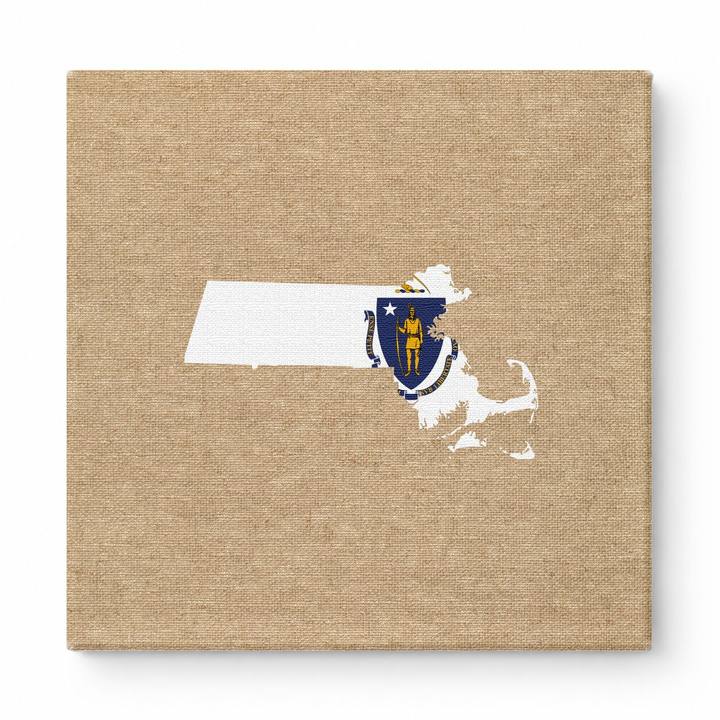 Massachusetts State Map with Flag