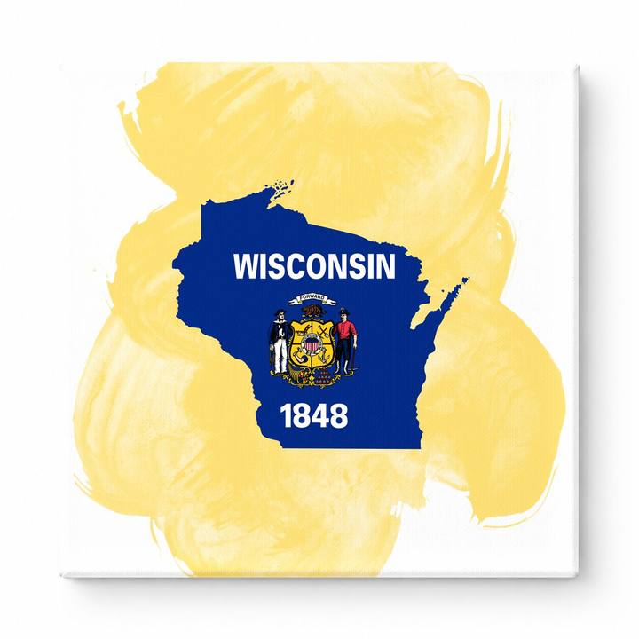Wisconsin State Map with Flag