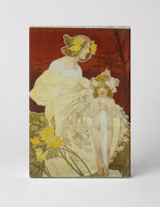 Mother and Child with Flowers - Art Nouveau Vintage Poster Wall Art