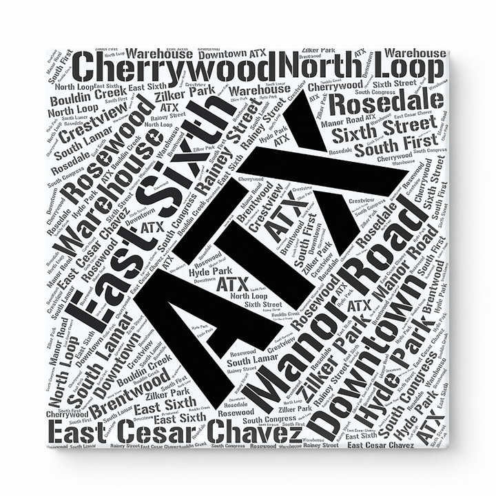 Austin Neighborhoods Word Art — Black
