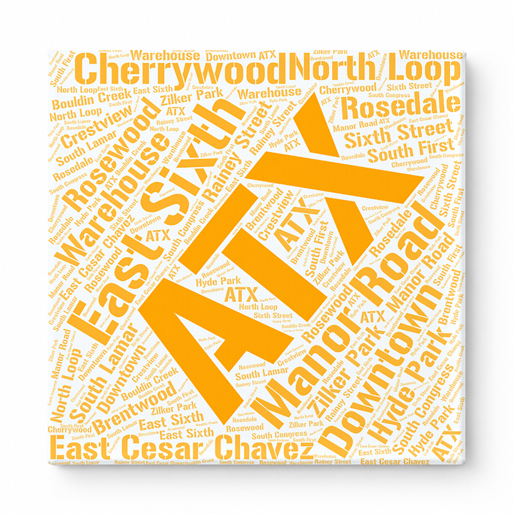 Austin Neighborhoods Word Art — Orange