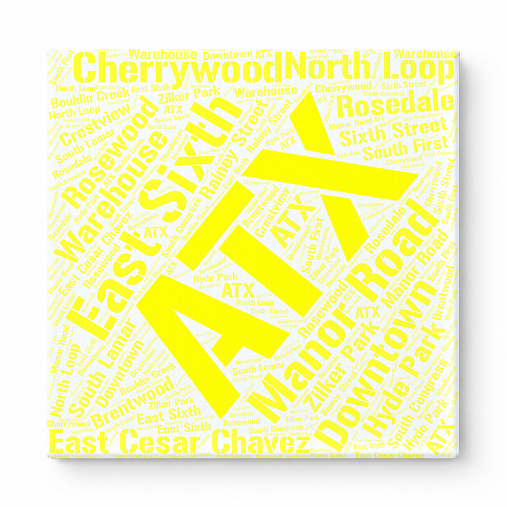 Austin Neighborhoods Word Art — Yellow