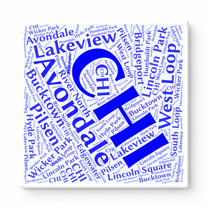 Chicago Neighborhoods Word Art — Blue