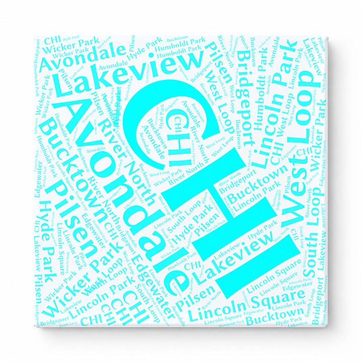 Chicago Neighborhoods Word Art — Cyan
