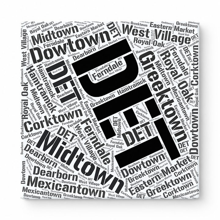 Detroit Neighborhoods Word Art — Black