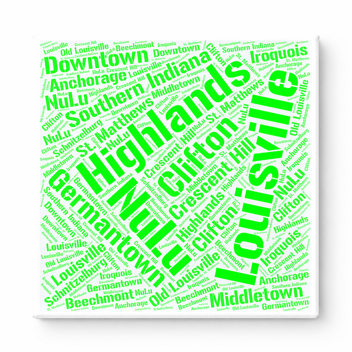 Louisville Neighborhoods Word Art — Green