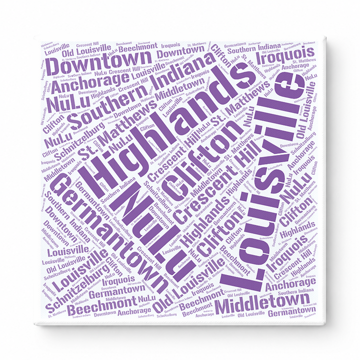 Louisville Neighborhoods Word Art — Purple