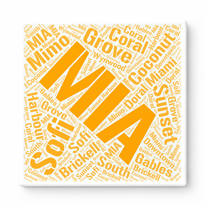 Miami Neighborhoods Word Art — Orange