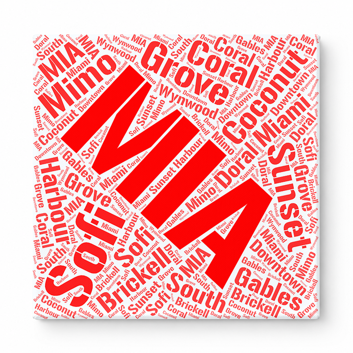 Miami Neighborhoods Word Art — Red