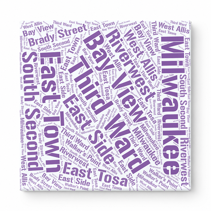 Milwaukee Neighborhoods Word Art — Purple