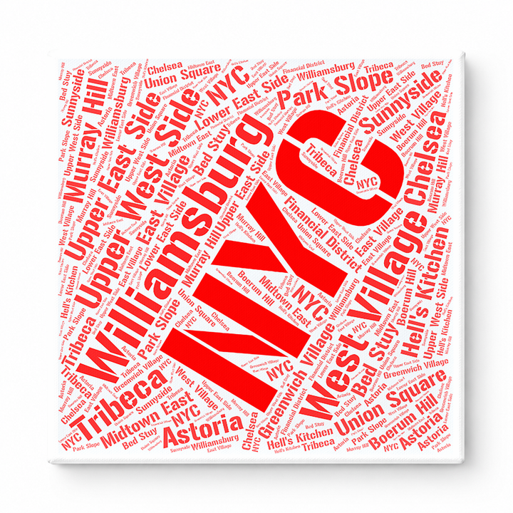 New York Neighborhoods Word Art — Red