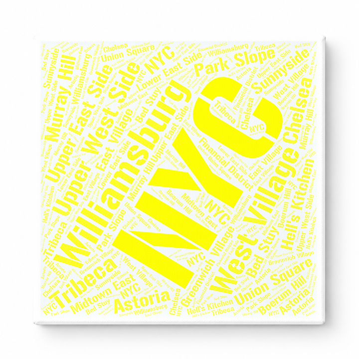 New York Neighborhoods Word Art — Yellow