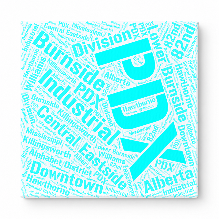 Portland Neighborhoods Word Art — Cyan