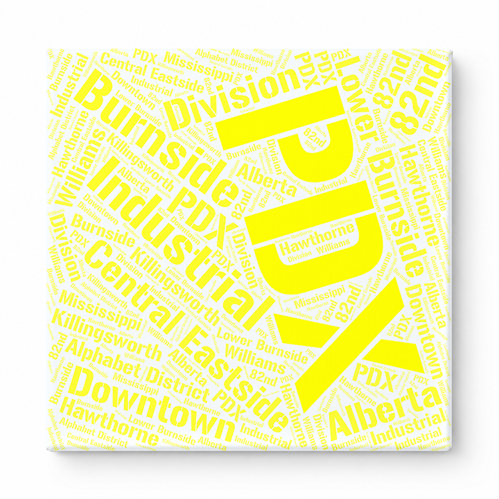 Portland Neighborhoods Word Art — Yellow