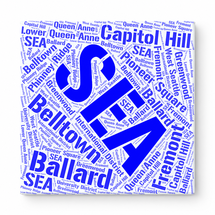 Seattle Neighborhoods Word Art — Blue