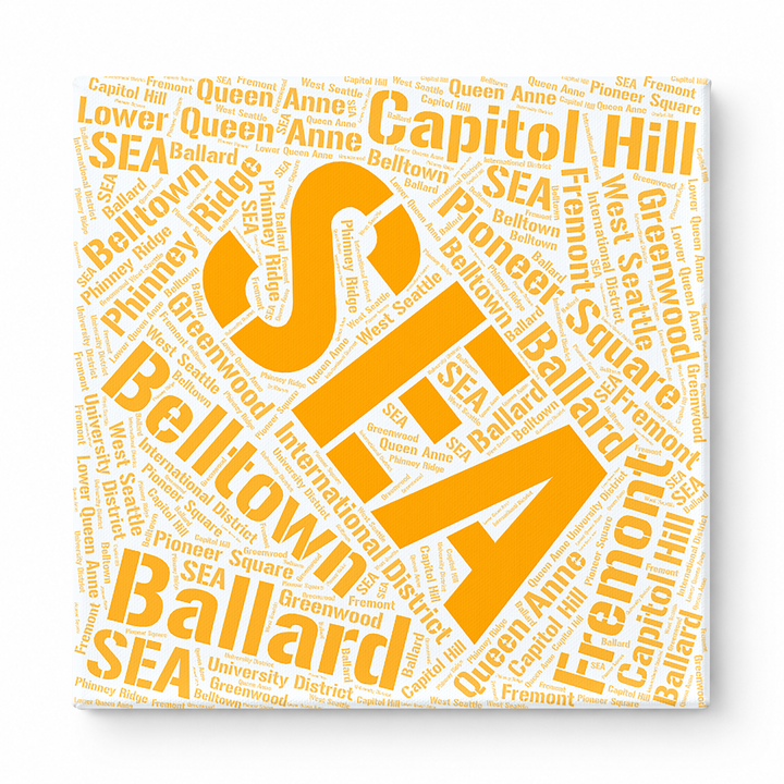 Seattle Neighborhoods Word Art — Orange