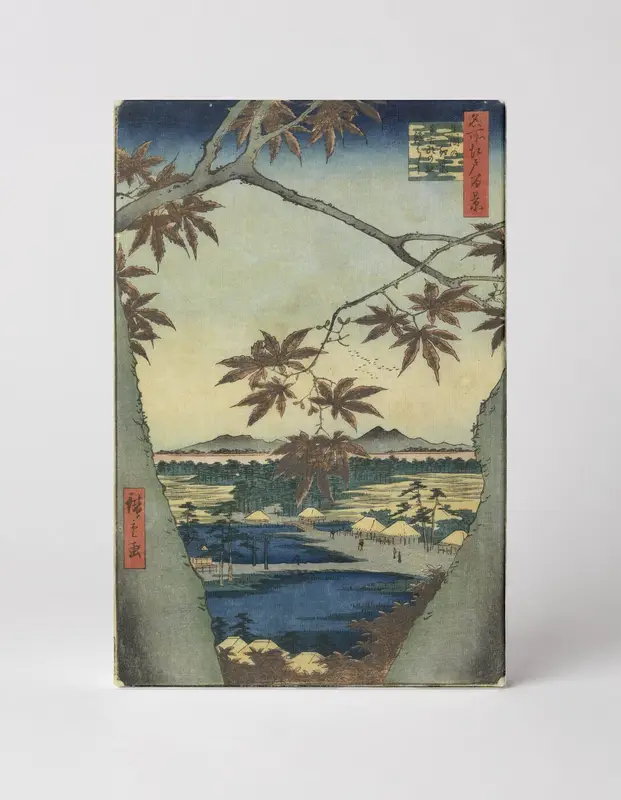 Maples at Mama, Tekona Shrine and Tsugihashi Bridge (1857)