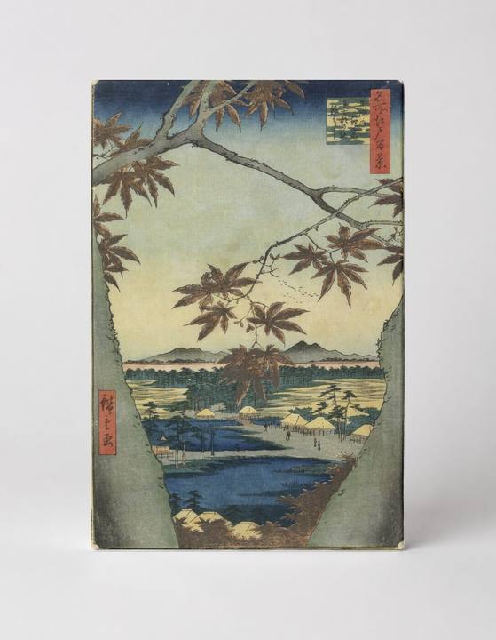Maples at Mama, Tekona Shrine and Tsugihashi Bridge (1857)