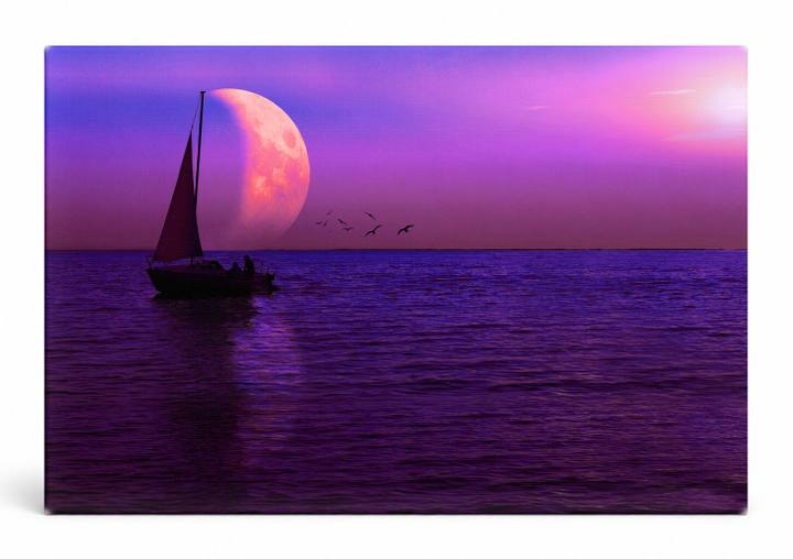 Sailboat Under Giant Moon