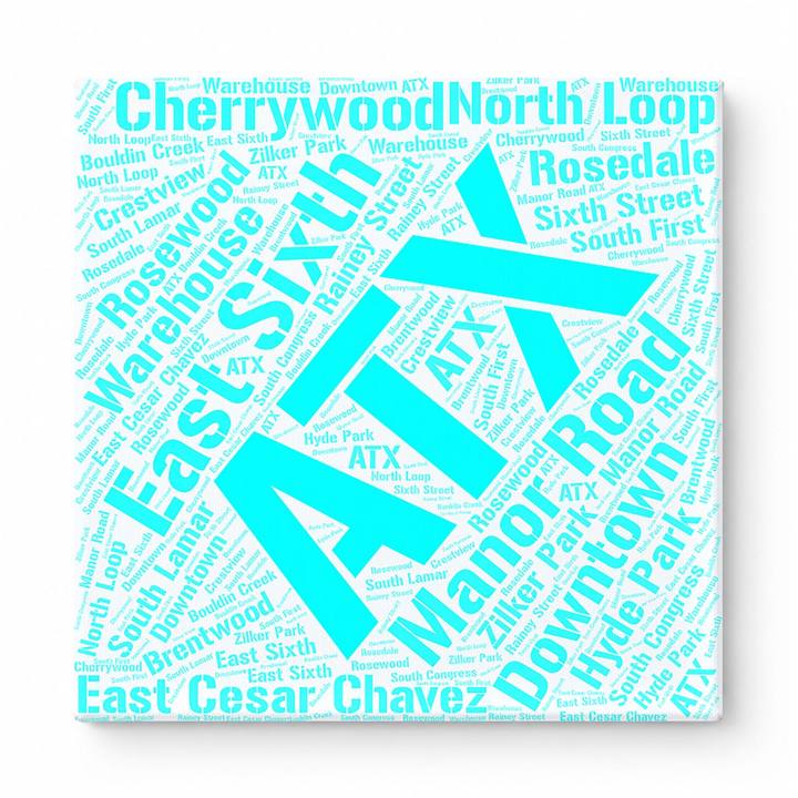 Austin Neighborhoods Word Art — Cyan