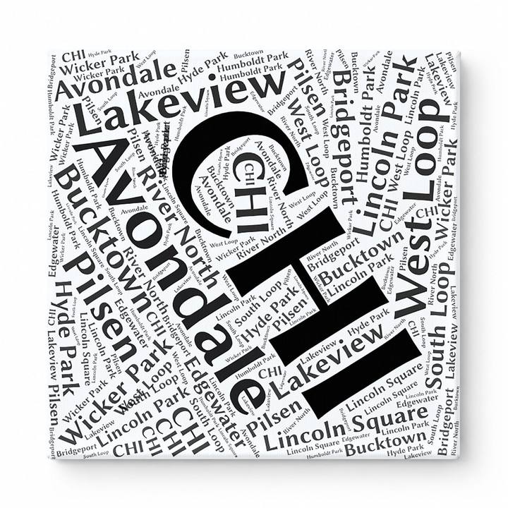 Chicago Neighborhoods Word Art — Black