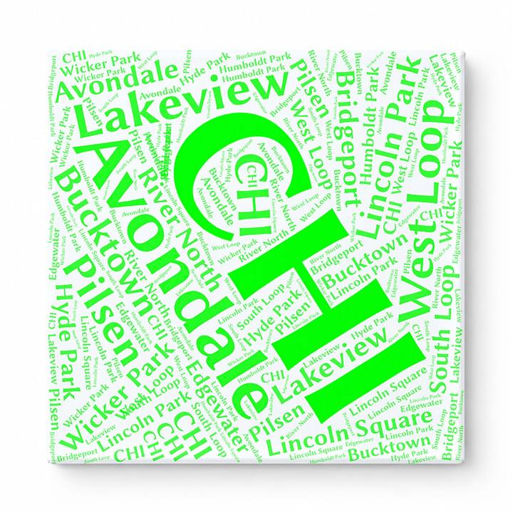 Chicago Neighborhoods Word Art — Green