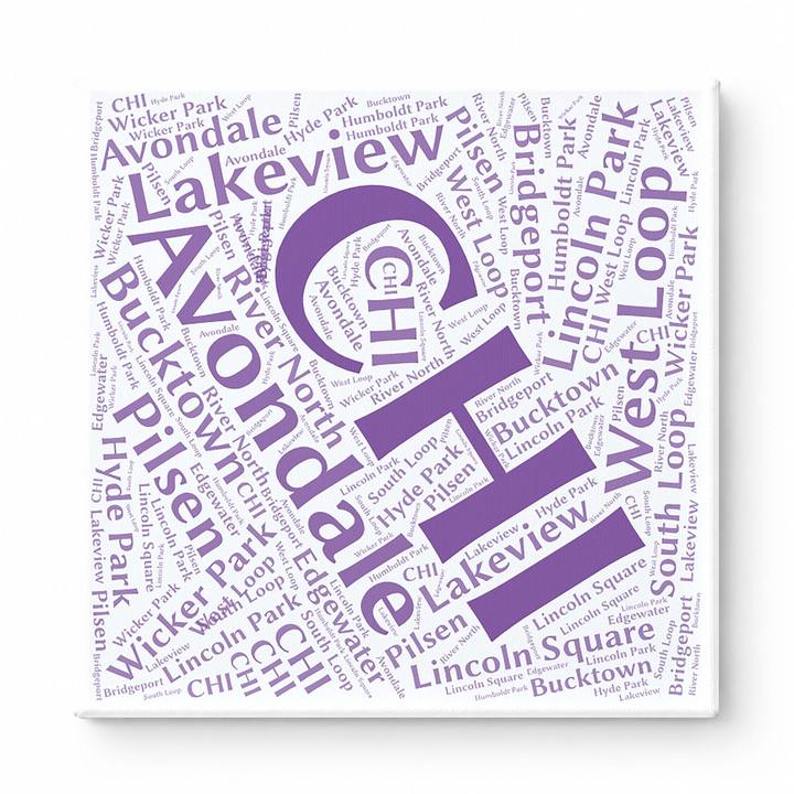 Chicago Neighborhoods Word Art — Purple