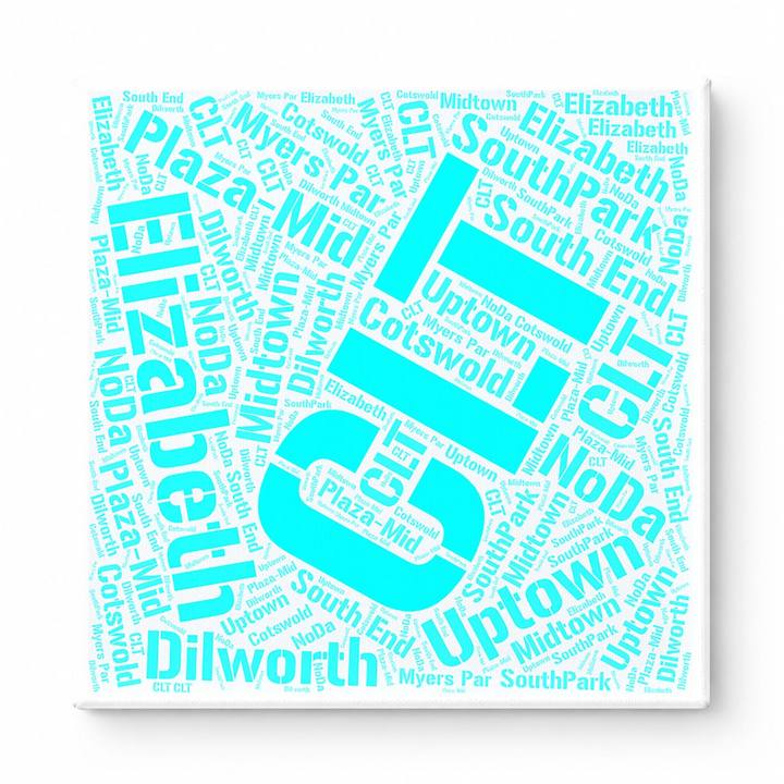Charlotte Neighborhoods Word Art — Cyan
