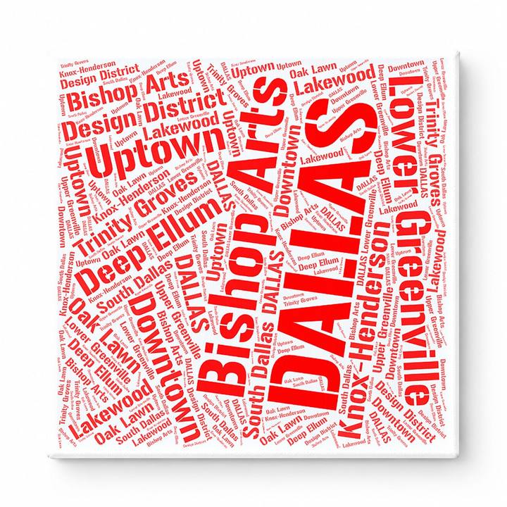 Dallas Neighborhoods Word Art — Red