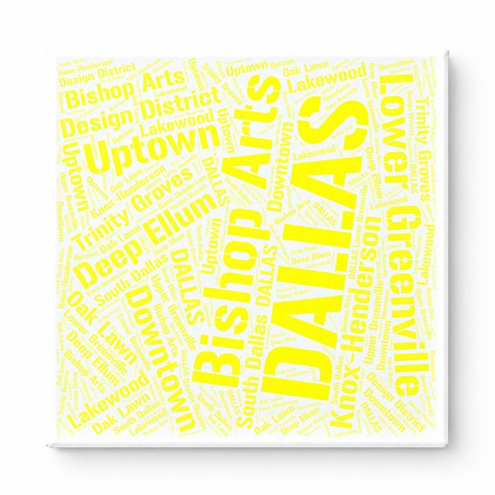 Dallas Neighborhoods Word Art — Yellow