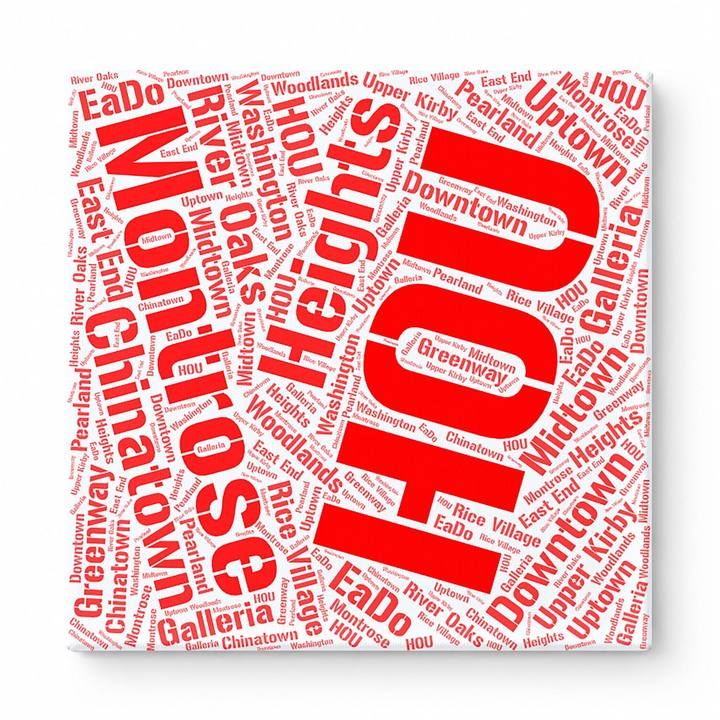 Houston Neighborhoods Word Art — Red