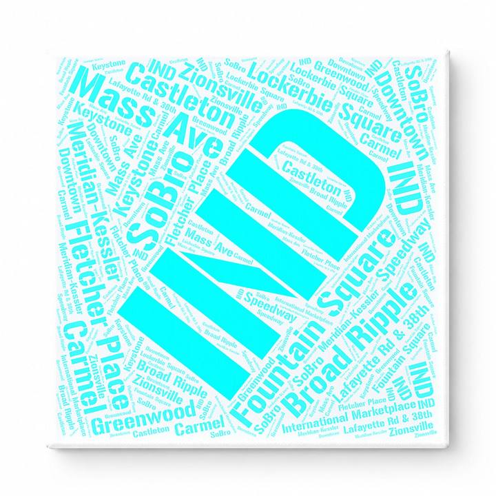 Indianapolis Neighborhoods Word Art — Cyan