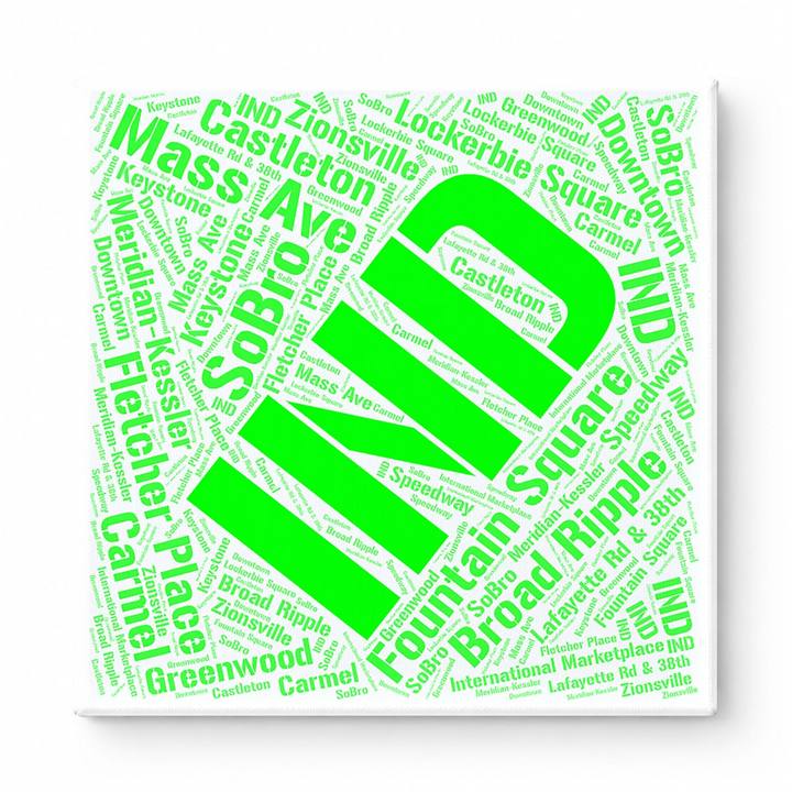 Indianapolis Neighborhoods Word Art — Green
