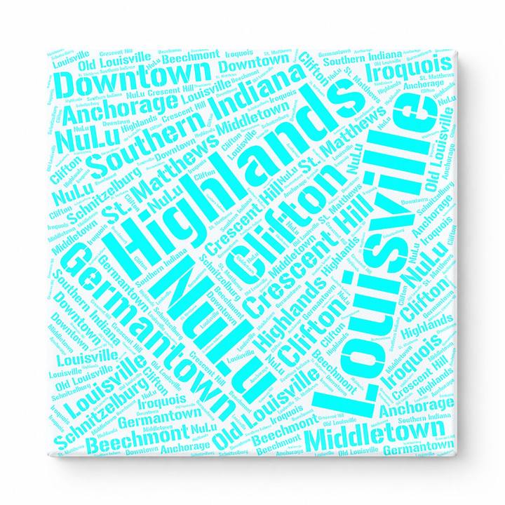 Louisville Neighborhoods Word Art — Cyan