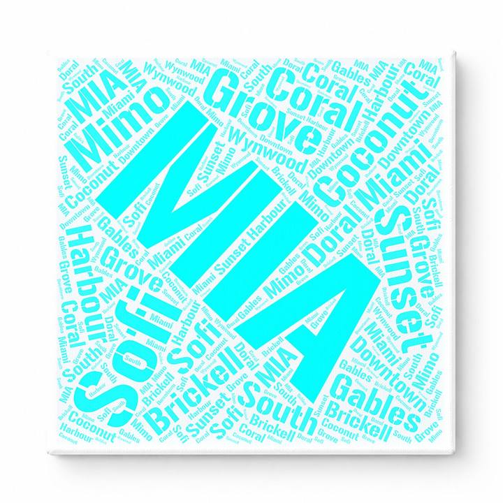Miami Neighborhoods Word Art — Cyan