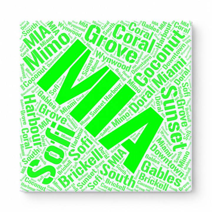 Miami Neighborhoods Word Art — Green