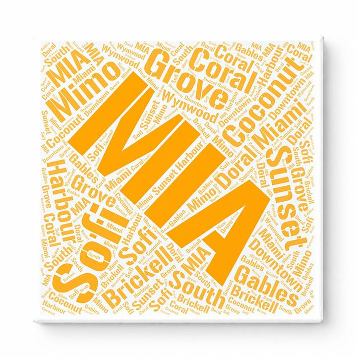 Miami Neighborhoods Word Art — Orange