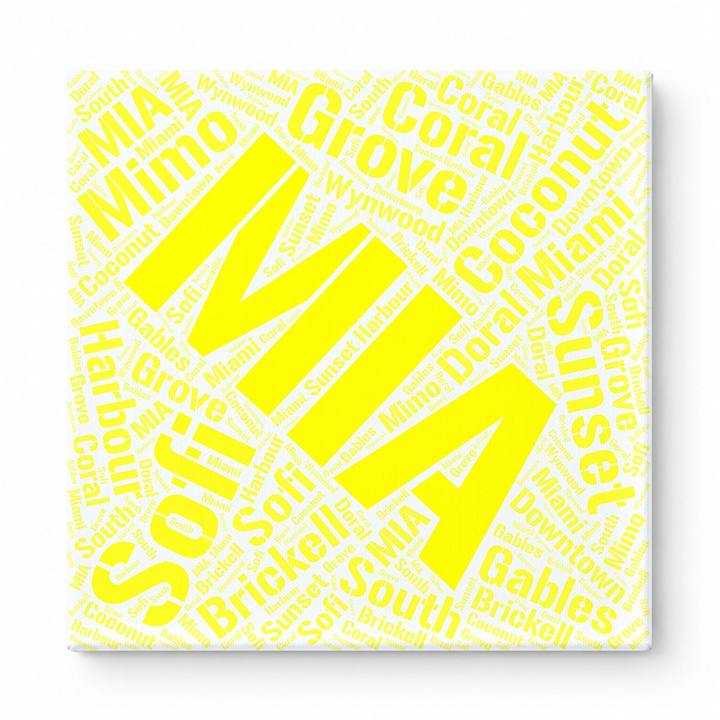 Miami Neighborhoods Word Art — Yellow