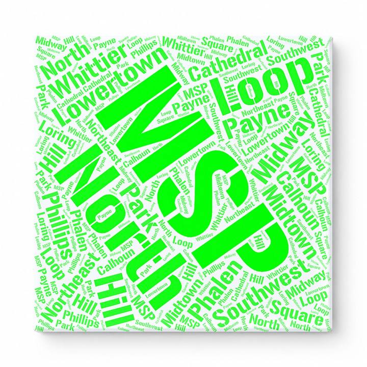 Minneapolis Neighborhoods Word Art — Green