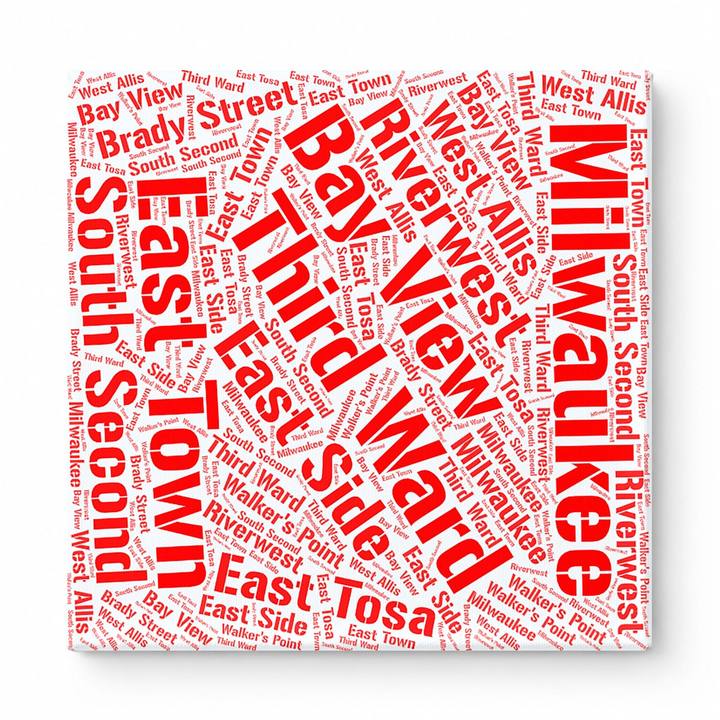 Milwaukee Neighborhoods Word Art — Red