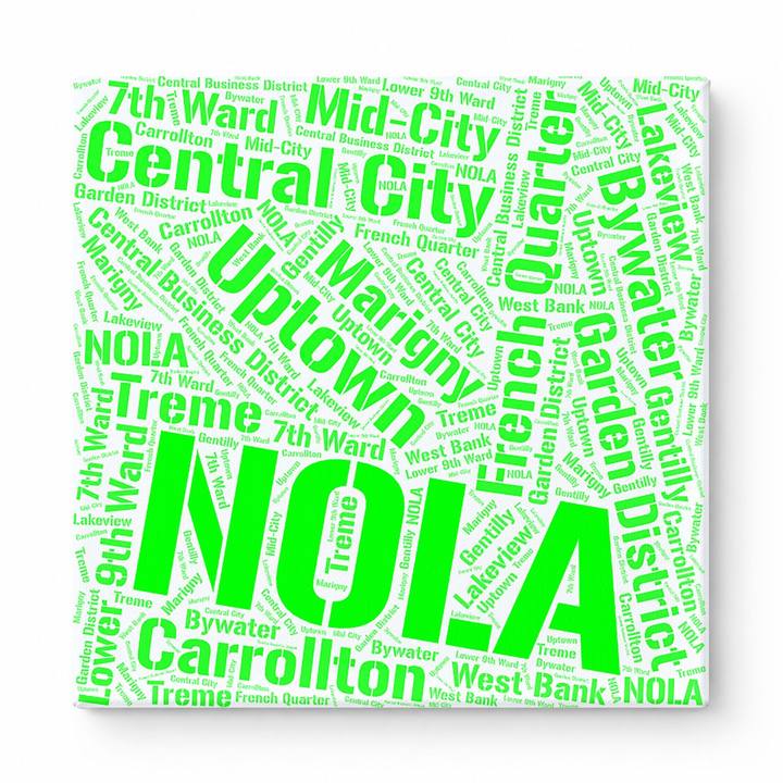 New Orleans Neighborhoods Word Art — Green