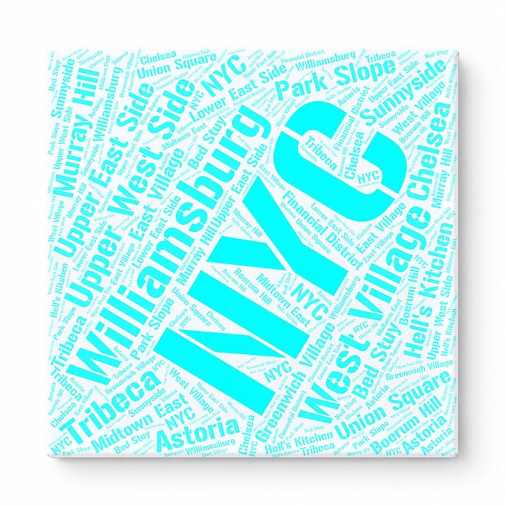 New York Neighborhoods Word Art — Cyan