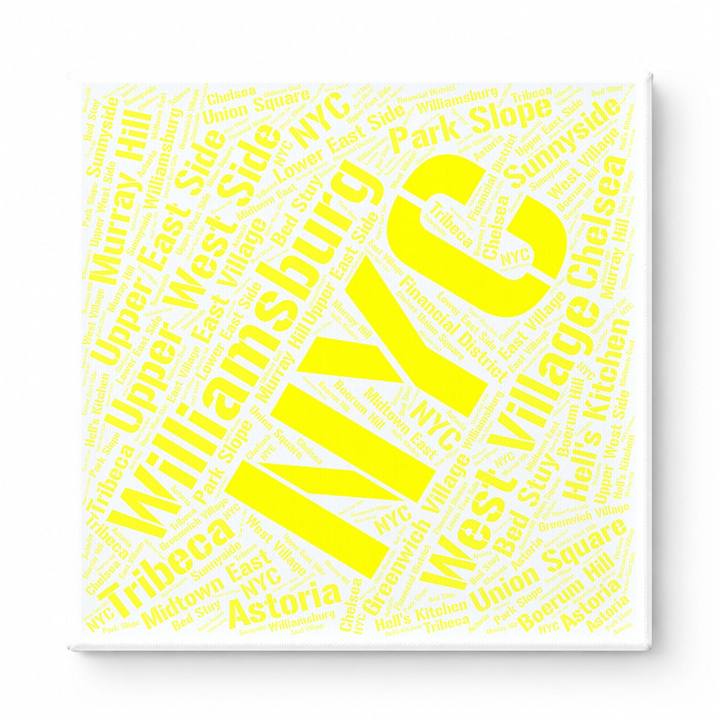 New York Neighborhoods Word Art — Yellow