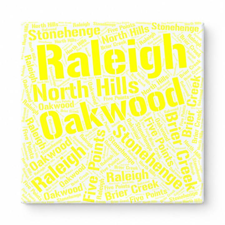 Raleigh Neighborhoods Word Art — Yellow
