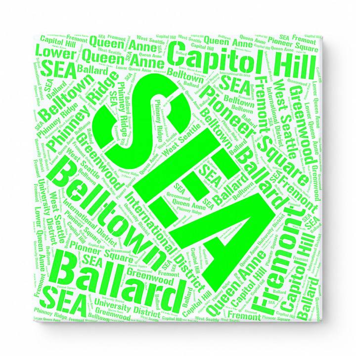 Seattle Neighborhoods Word Art — Green