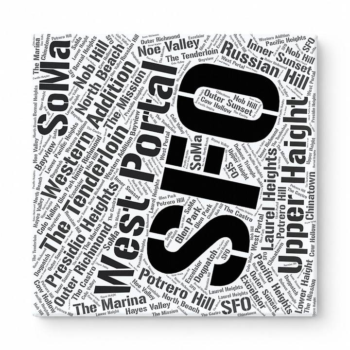 San Francisco Neighborhoods Word Art — Black