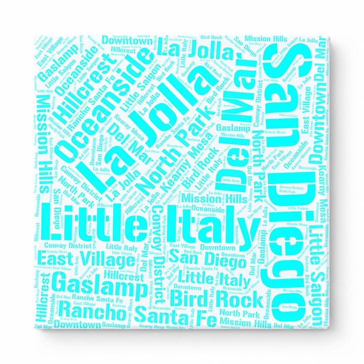 San Diego Neighborhoods Word Art — Cyan