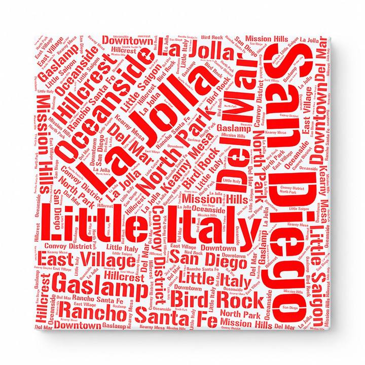 San Diego Neighborhoods Word Art — Red