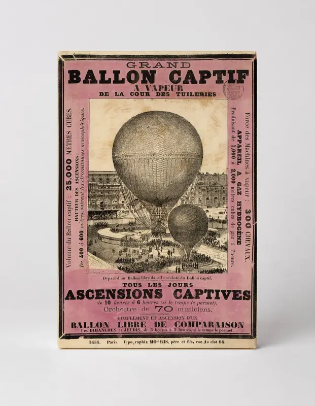 Grand Ballon Captif à Vapeur 1878 - French Vintage Poster Canvas Wall Art